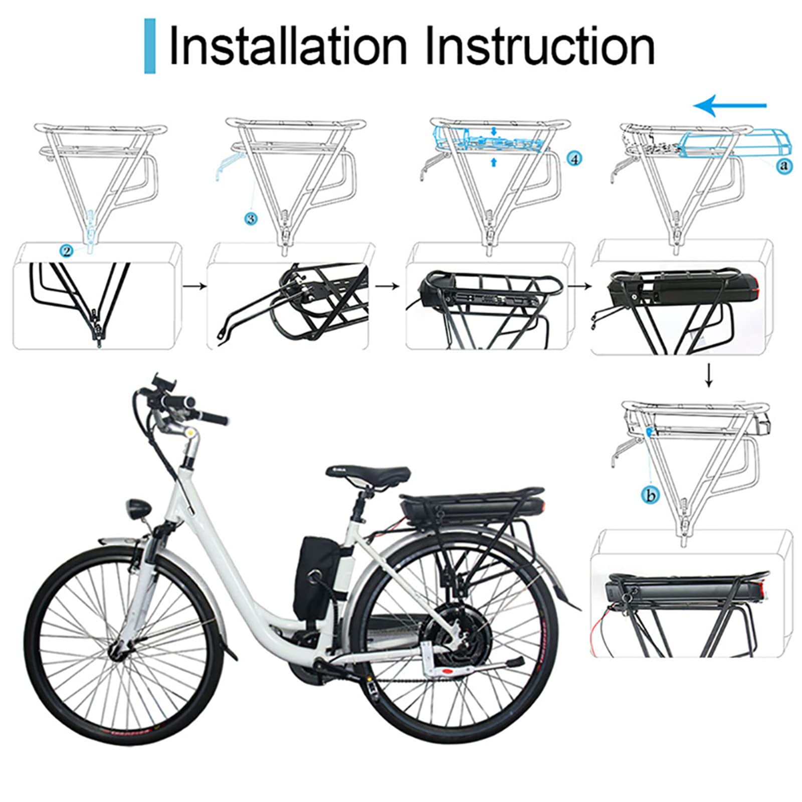 Compatible Fietsaccu 36V 13Ah incl Houder en kabel