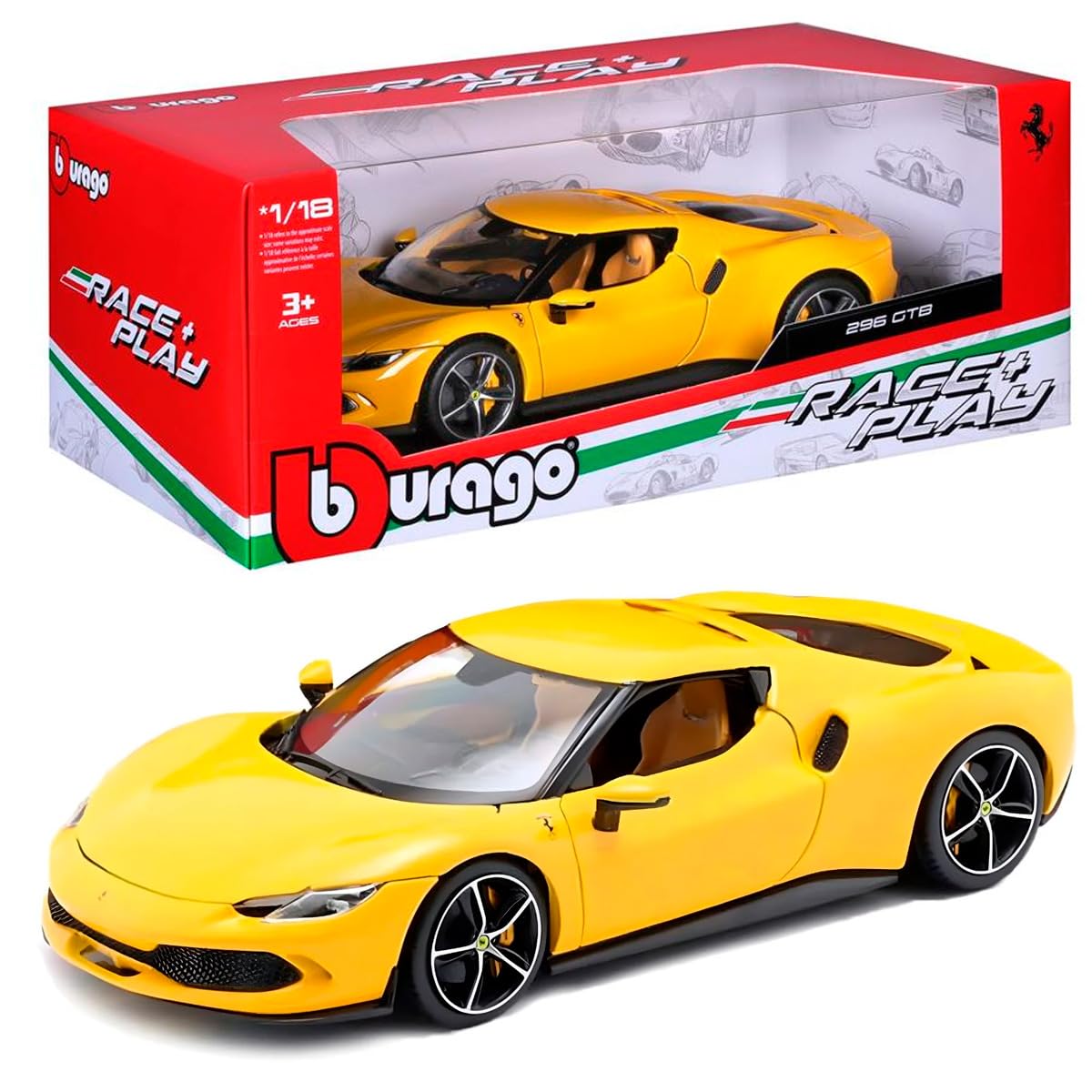 Bburago Ferrari 296 GTB R&P - Realistic 1:18 Scale Model Car, Officially Licensed by Ferrari, Recommended age 3+ years