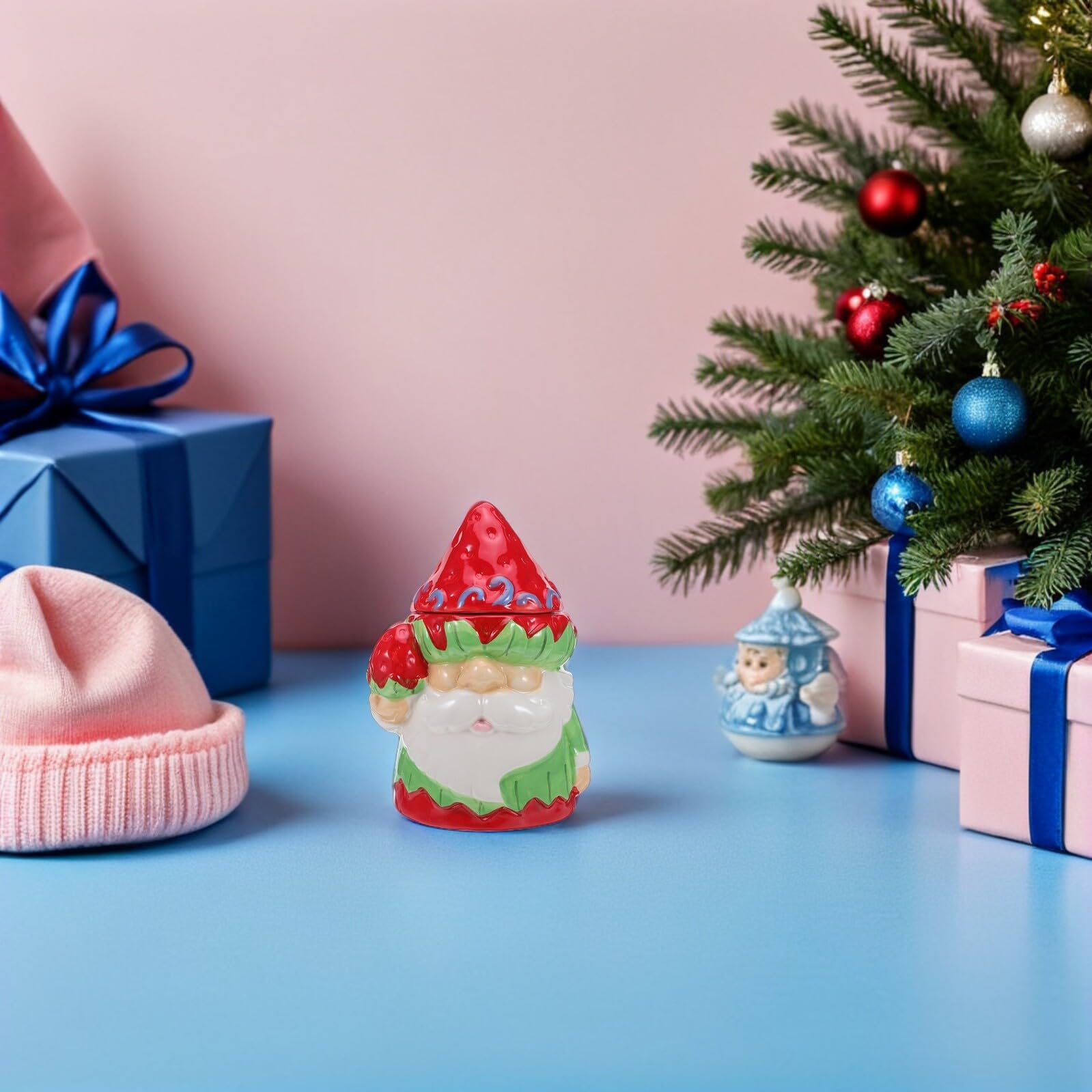 VALICLUD Boîte à Biscuits et Bonbons Céramique avec Couvercle Pot de Rangement de Noël Forme de Bonhomme de Boîte Unique pour Friandises Biscuits et Cadeaux Du Nouvel An