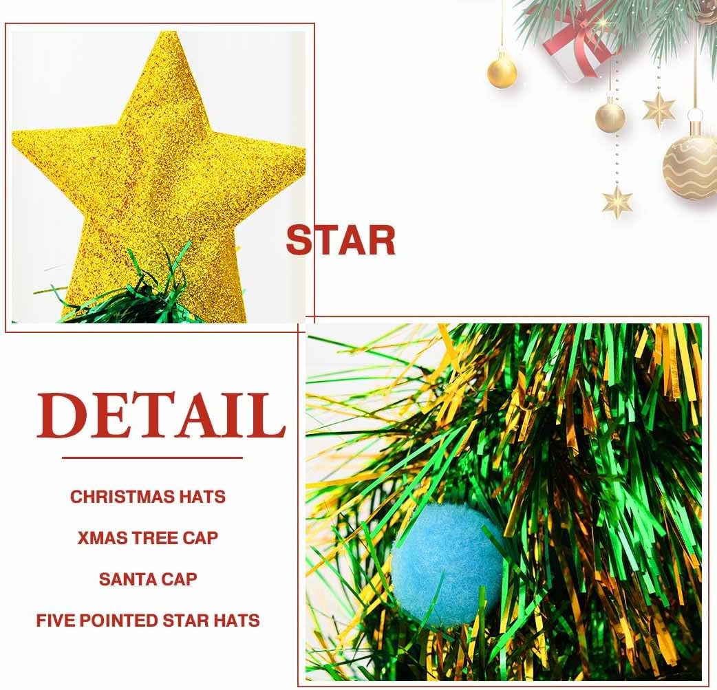 Christmas Tree Hat Star Xmas Hats Santa Hat With Tinsel Colorful Ball Xmas Holiday Party Costume Hair Accessories for Women - Image 4
