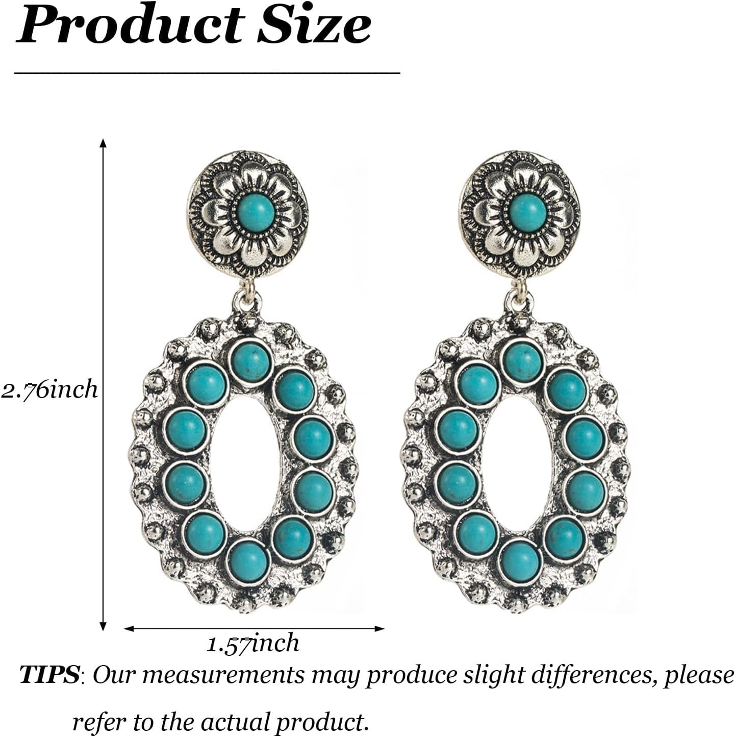 Silver Western Earrings Turquoise Earrings for Women Boho Chic Clothing Western Jewelry for Women Outfit Country Concert Outfits Cowboy Chic Rodeo Outfit Shirts Dress Accessories - Image 6