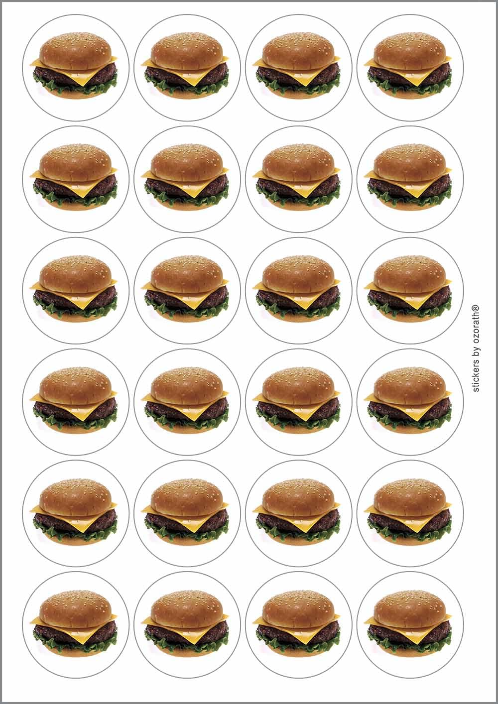Ozorath Multicolor Cheeseburger Circular Matt Paper Stickers A4 Sheet Of 24 (Each Sticker Is 45Mm Diameter)
