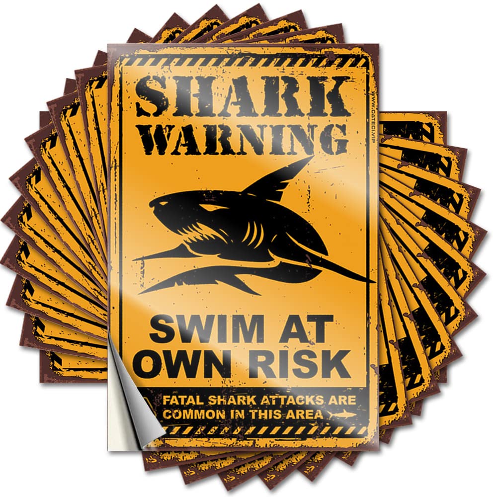 Fzfn Colour Beer Accessories Tattoo Door | Shark Wrning Swim At Own Risk Cozy Darts Sticker Pack(6X9cm)