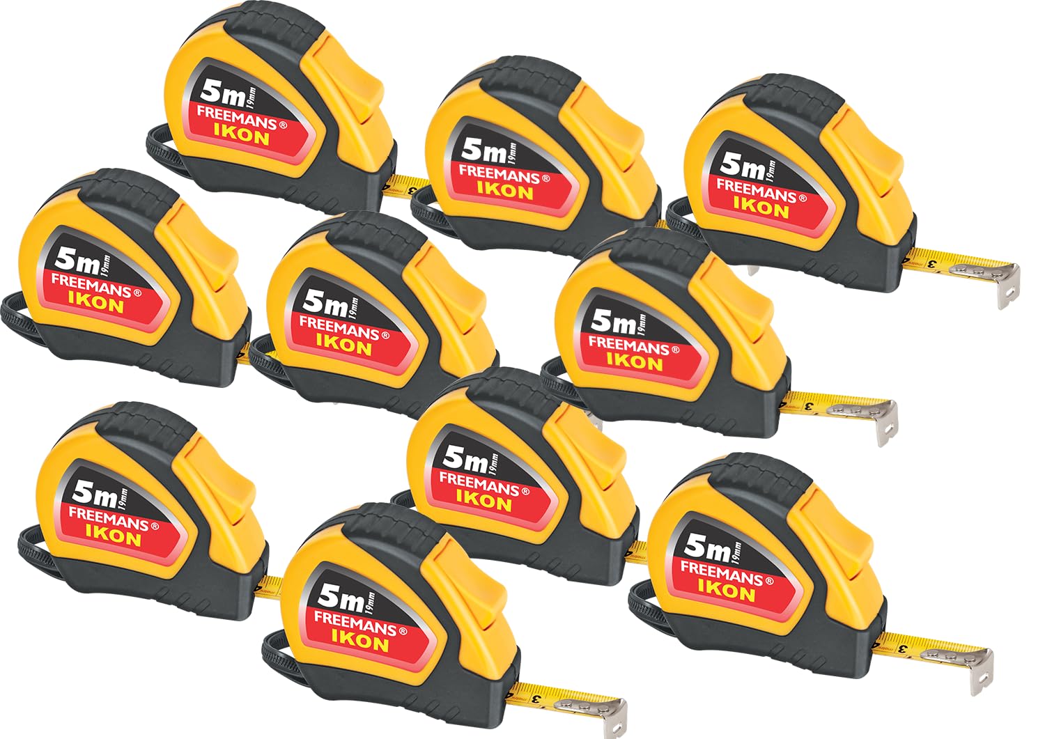 FREEMANS IKON 5m:19mm Steel Inchi Measuring Tape - 5m (Yellow & Black) With Unbreakable ABS case || Soft Grip Bi-material Case || Auto-lock and Belt Clip (Set of 10) (B01E3USBI0) Amazon Price History, Amazon Price Tracker