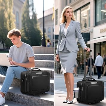 Ytonet Rolling Laptop Bag, Rolling Briefcase for Men Women with Cup Holder, 17.3'' Carry On Water Resistant Laptop Bag with Wheels, Overnight Roller Computer Bag for Work Travel Business College