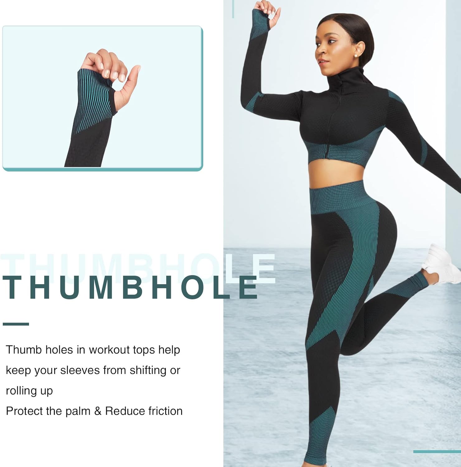 JOYMODE Women's Workout Sets 2 Piece long sleeve High Waist Legging set Crop Top Gym