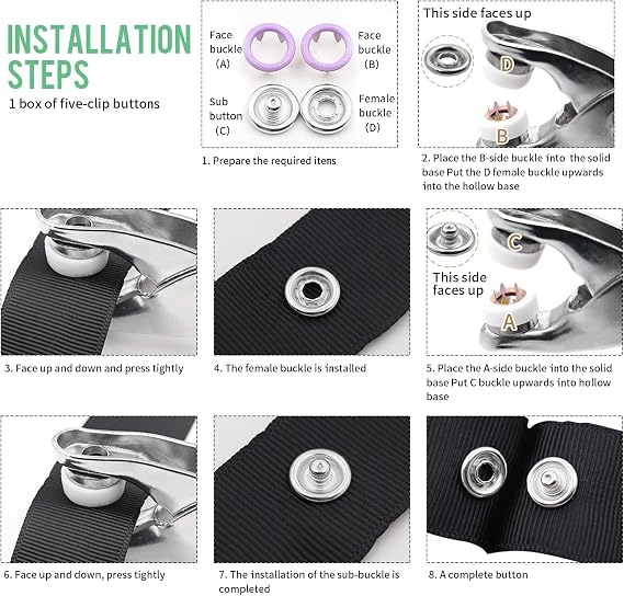 100 PCS Snap Button Fastener Kit, 9.5mm Metal Press Stud Tool Snap Fasteners with Pressure Pliers 10 Colour Poppers Fasteners No Sewing for Handmad Crafting