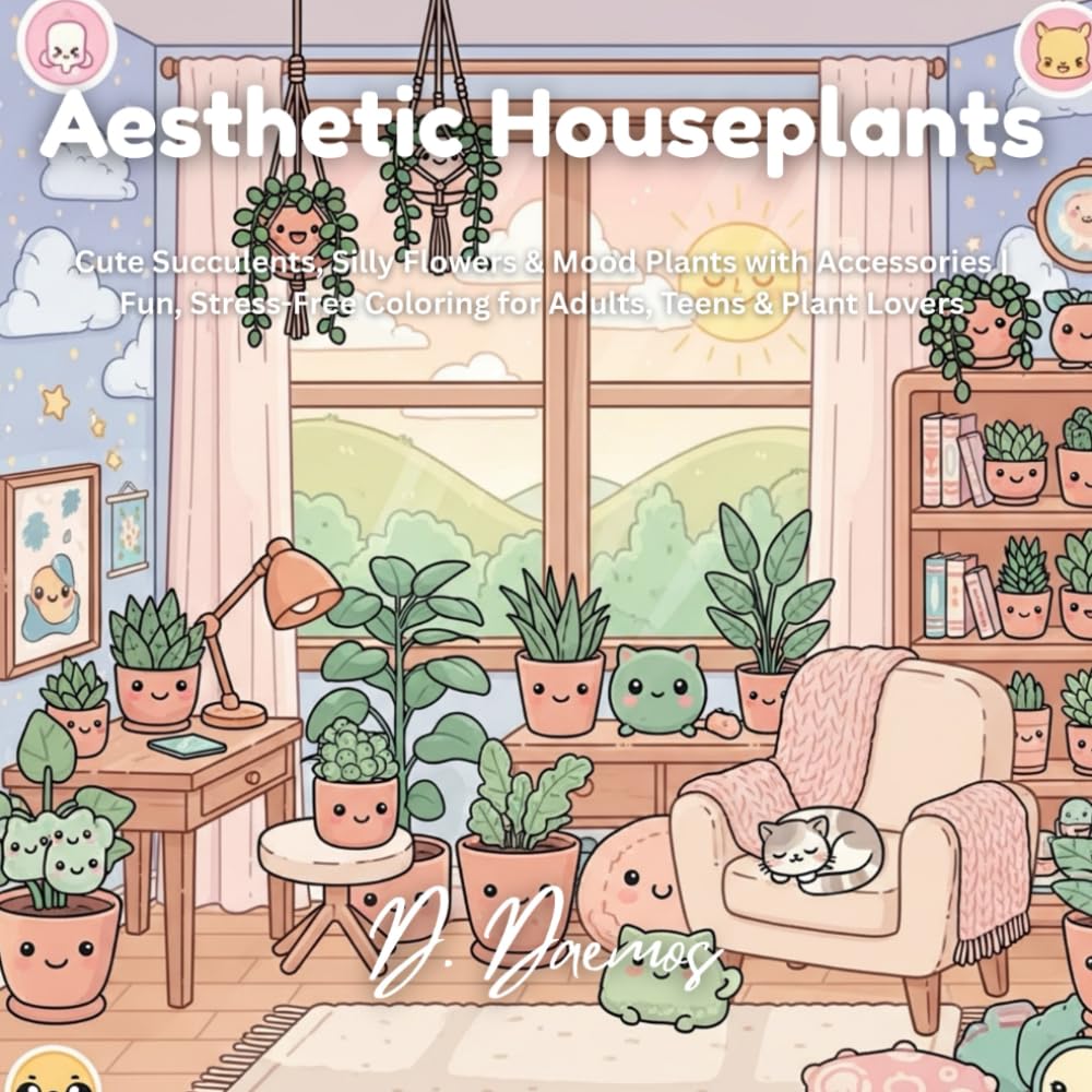 Aesthetic Houseplants: Cute Succulents, Silly Flowers & Mood Plants with Accessories | Fun, Stress-Free Coloring for Adults, Teens & Plant Lovers