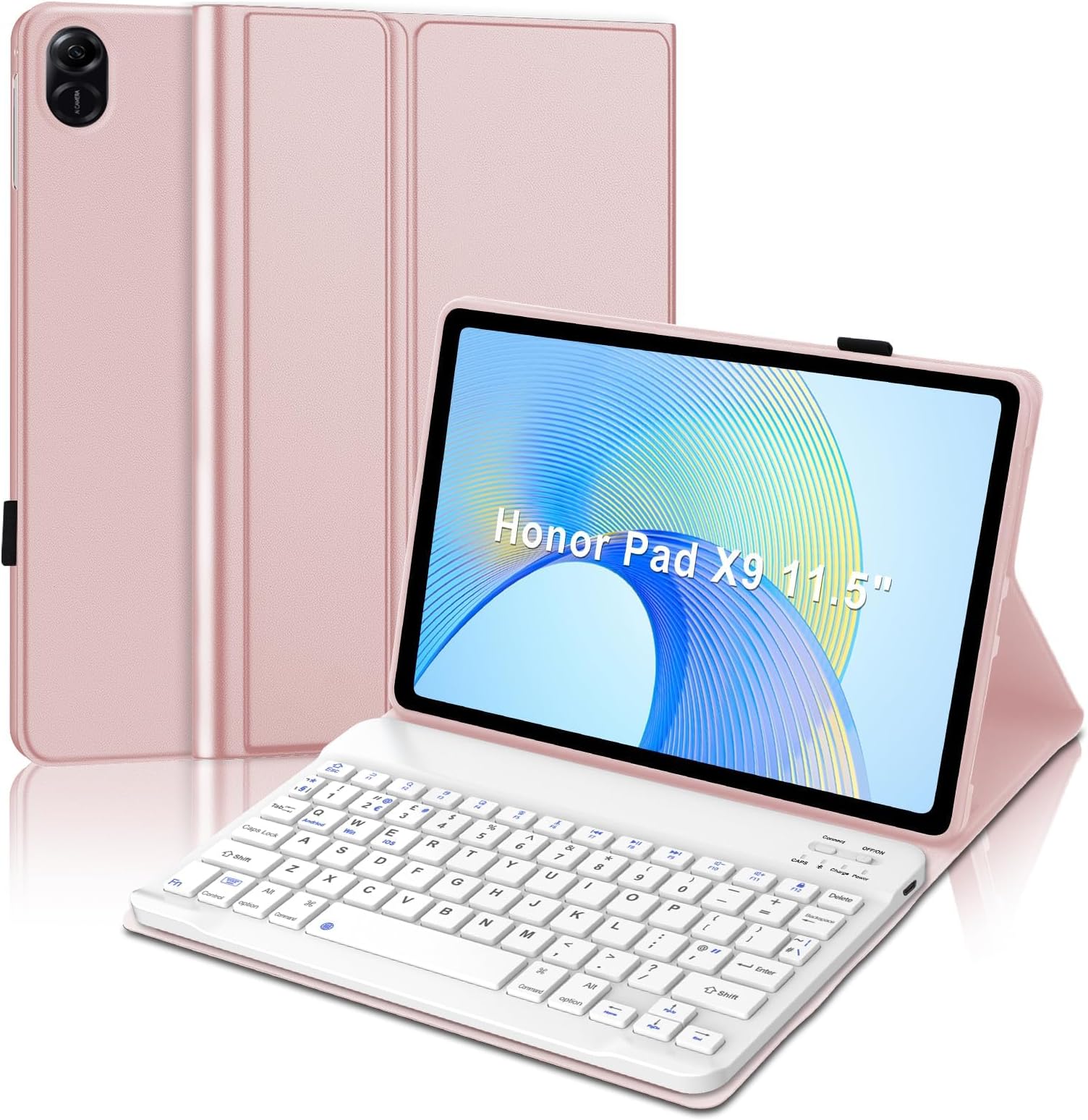 JADEMALL Keyboard Case for Honor Pad X9, Wireless Magnetic Detachable Bluetooth Keyboard(QWERTY Layout), Premium PU Leather Cover with Pencil holder for HONOR Pad X9 11.5-inch Wi-Fi Tablet, Pink