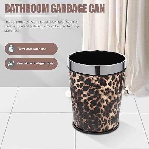 Miniatura 9 de Healeved Cubo de basura para baño, cubo de basura retro, cubo de basura con diseño de leopardo, papelera decorativa con anillo de metal para el