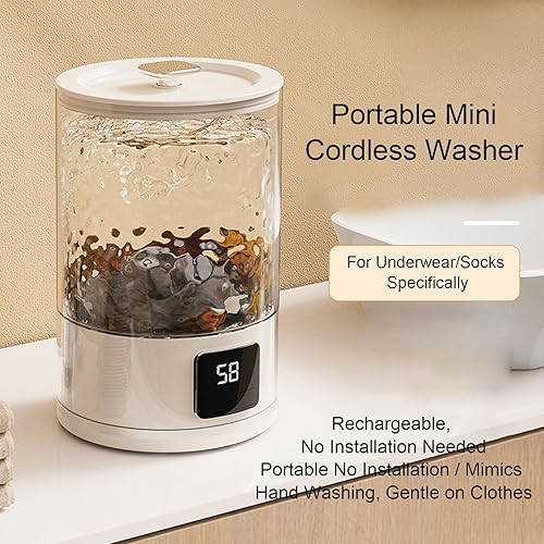 Miniatura 3 de Underwear Washing Machine, 1L Mini Portable Washing Machine Rechargeable Underwear Washer Small Clothes Washer for Home, Hotel, RV, Travel & Camping