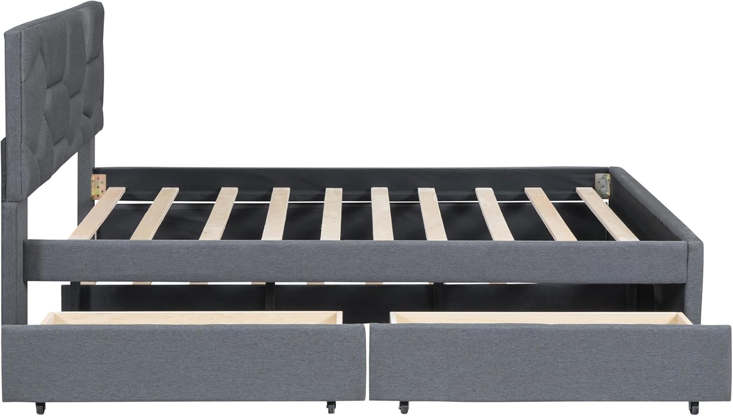 Polibi Full Size Bed with Storage Drawers Pulled Out