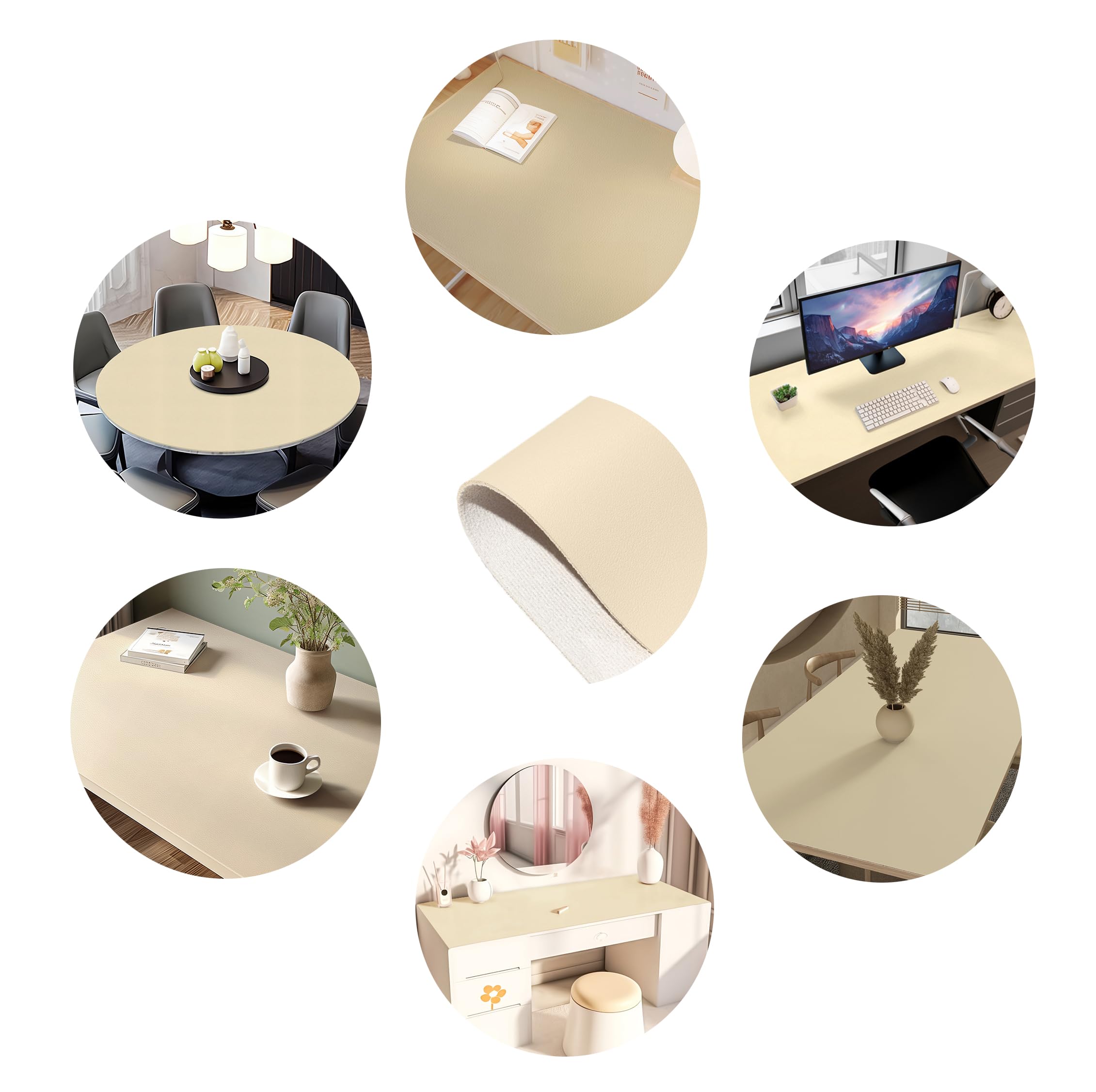 Nappe en Cuir antidérapante Napperon sous-Mains Protection de la Table Facile à Nettoyer Beige 80 * 120cm