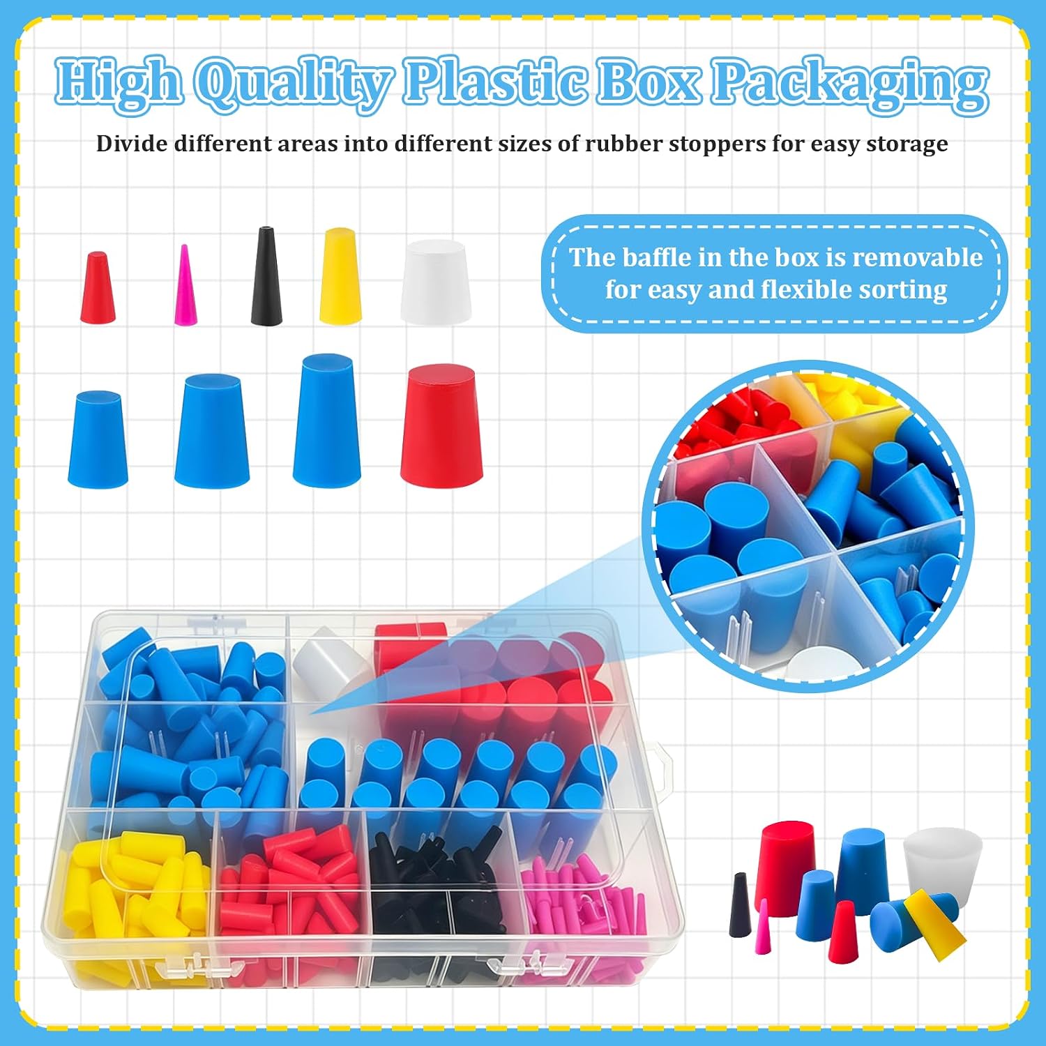 250 Pcs Rubber Plugs 9-Sizes Silicone Tapered Plug Kit 600℉ Heat Resistant Stoppers for Powder Coating Painting Electroplating Anodizing Masking Protection