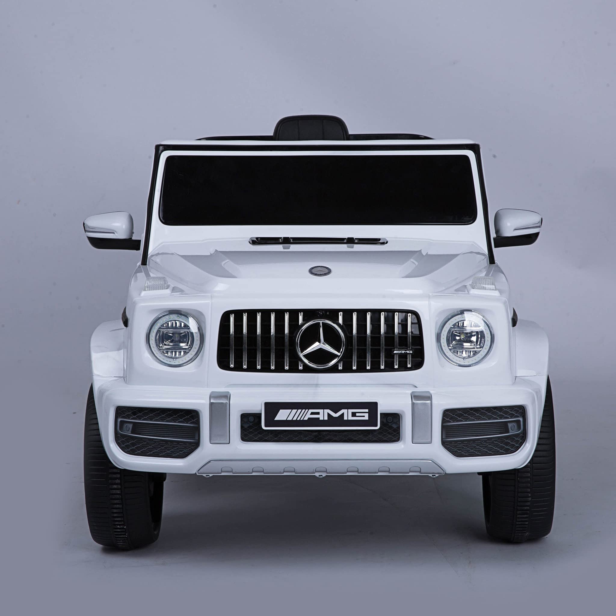 FINOOS Véhicule Voiture électrique Enfant Mercedes G63 AMG 12V avec Télécommande, Bluetooth, Effets sonores, Lumineux (Blanc)