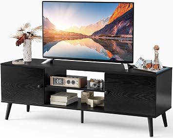 Sweetcrispy TV Stand for 55 60 inch TV, Modern Mid Century Entertainment Center with Storage Cabinet, Media Console Table for Living Room, Soft Hinge, Handle Door, Wooden Office Furniture, Tank