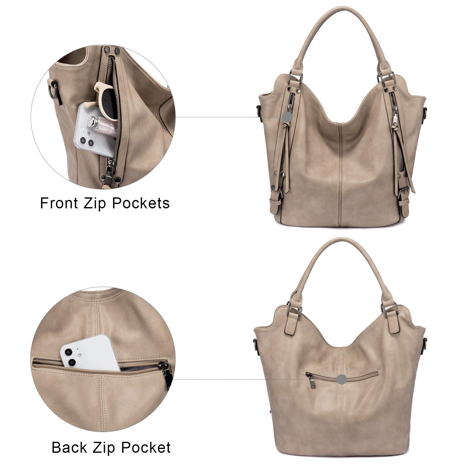 Realer Sac à Main Femmes Sac Bandoulière Femme en Cuir PU Fourre-Tout 2pcs Kaki