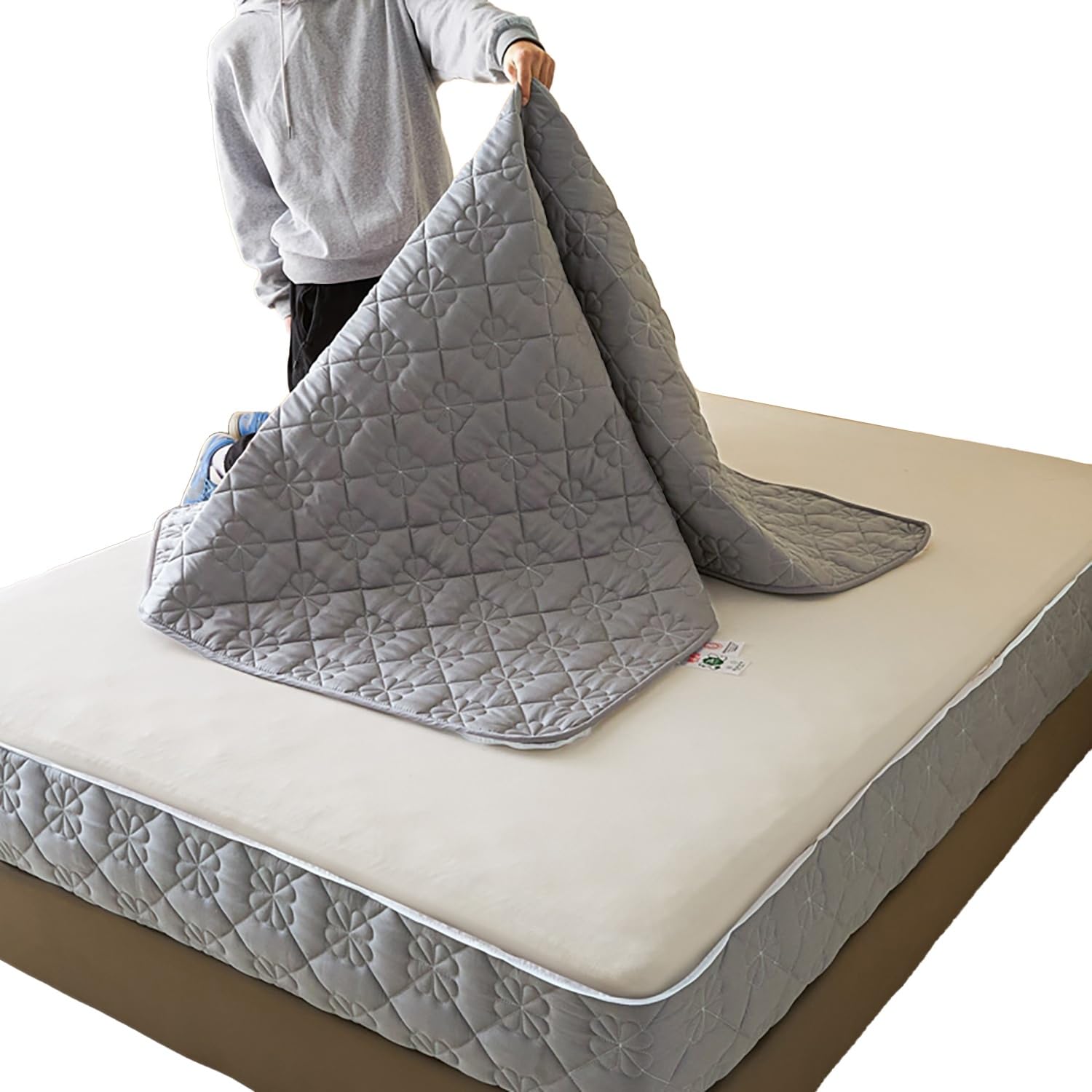 Mattress Protector with Full Zip, 4-Side Zippered Removable Cover, Quilted Breathable Mattress Cover Non-Waterproof, Dustproof Encasement for Moving Storage(Grey,90x200x30cm)