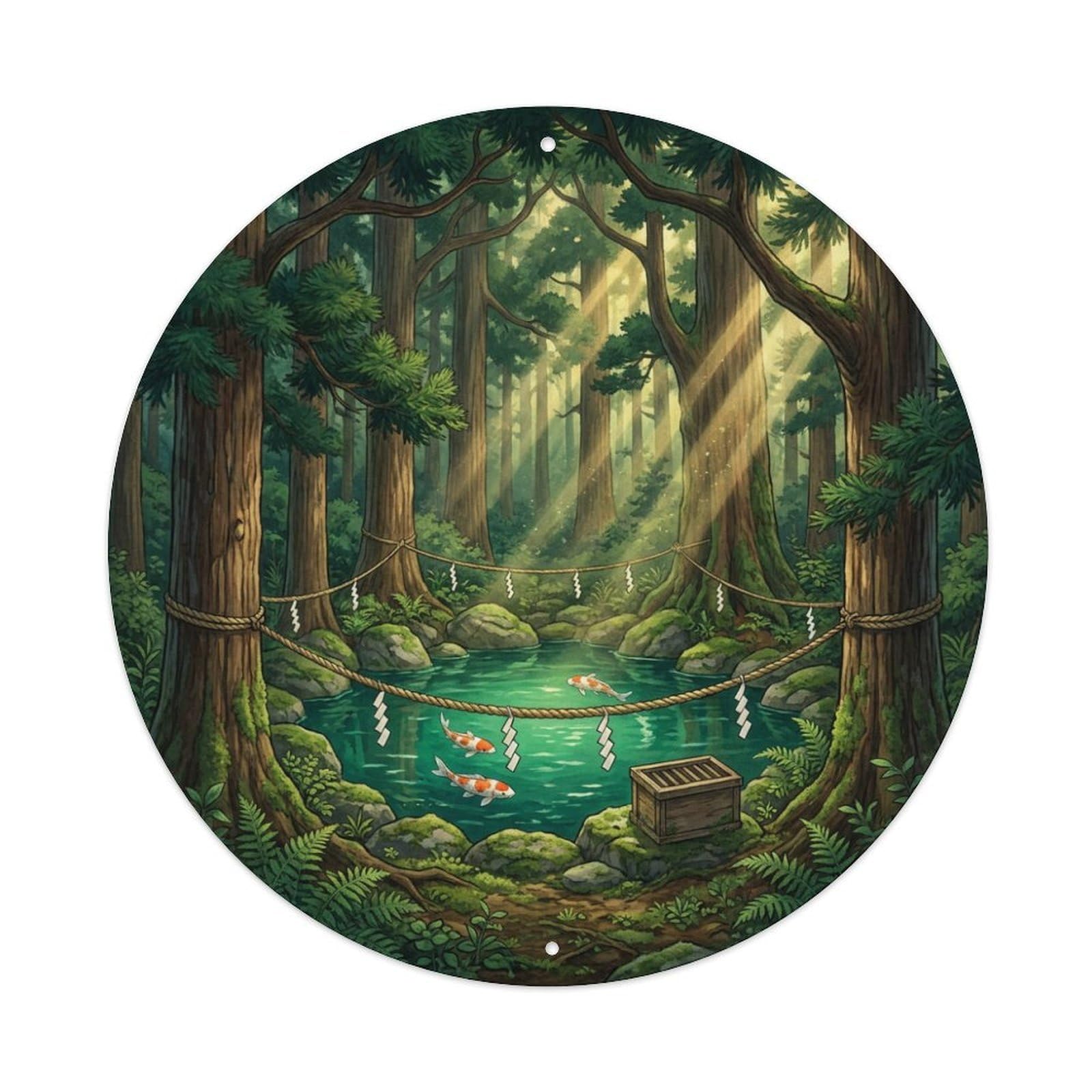 Galvaxio Style Japanese Cedar Forest Koi Fish Sacred Pool Metal Tin Sign