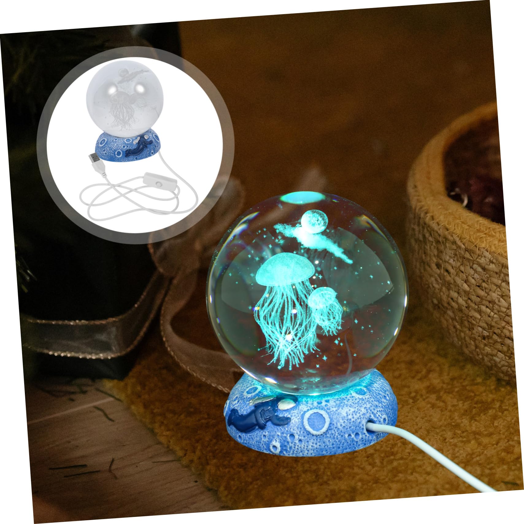 Lampada Sfera di Cristallo 3d Illuminazione a LED Usb, Luce Notturna Portatile a Cambiamento Graduale di Colore per Camera da Letto Elegante e Leggera