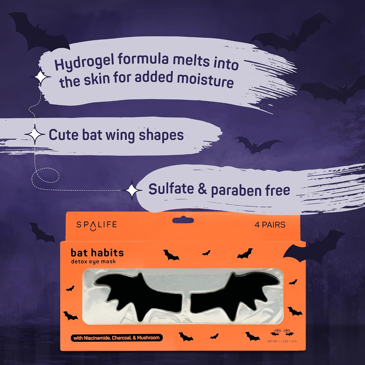SpaLife Beauty Halloween Hydrogel Under Eye Patches | Halloween Gifts for Women | Eye Patches for Dark Circles | Boo Basket Stuffers for Women & Teens | Undereye Patches for Puffy Eyes | 8 Pairs