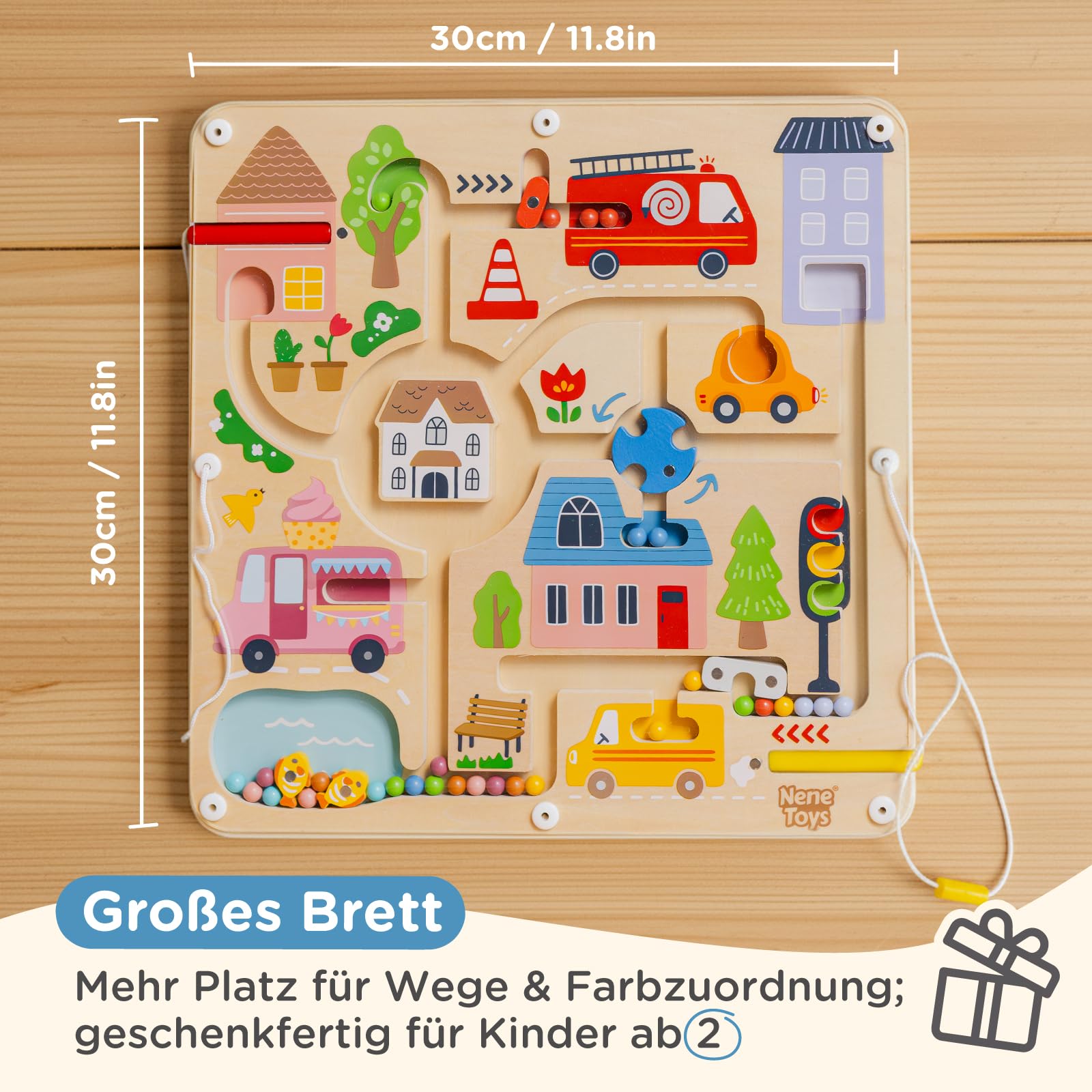 Nene Toys Magnetisches Labyrinth – Magnetspiel ab 2 Jahre – Montessori Lernspiel aus FSC®-zertifiziertem Holz – Busy Board ab 2 Jahre – Reisespielzeug Auto/Flugzeug – Geschenk für Jungen & Mädchen