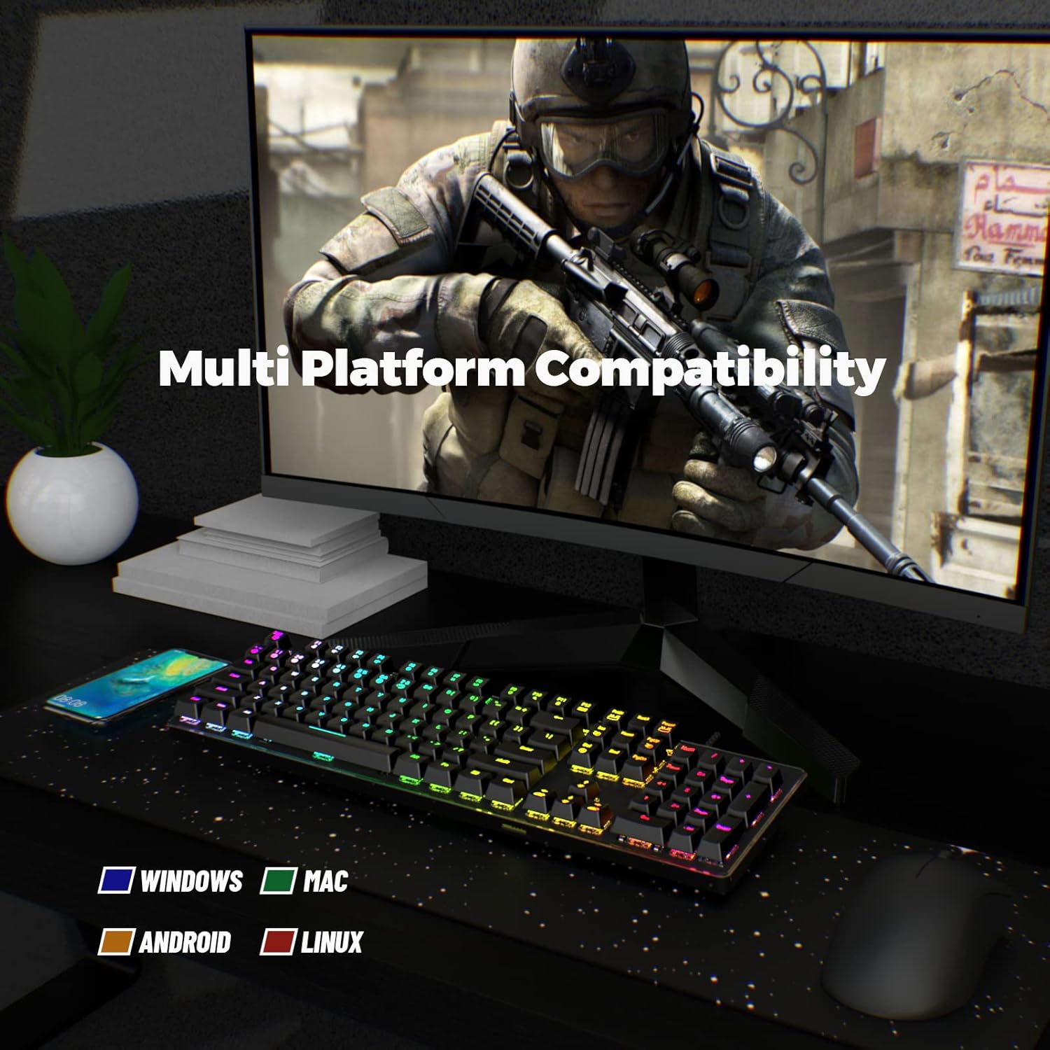 Mechanical Gaming Keyboard - 104 Keys Light Strike Switch Quite Office Computer Keyboard - Multi Color RGB Led Backlit - USB Wired Ergonomic Laptop Keyboard for PC/Windows/Mac Gamer