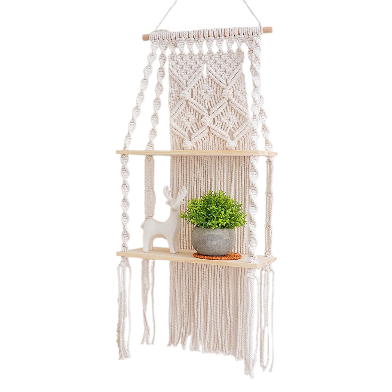 Étagère suspendue macramé bois boho tapisserie murale pour rangement plante et livre