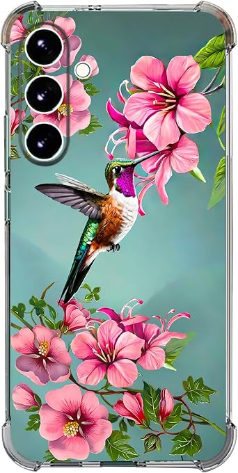 Case for Galaxy S25 FE,Hummingbird Flowers Blue Drop Protection Shockproof Case TPU Full Body Protective Scratch-Resistant Cover for Samaung Galaxy S25 FE