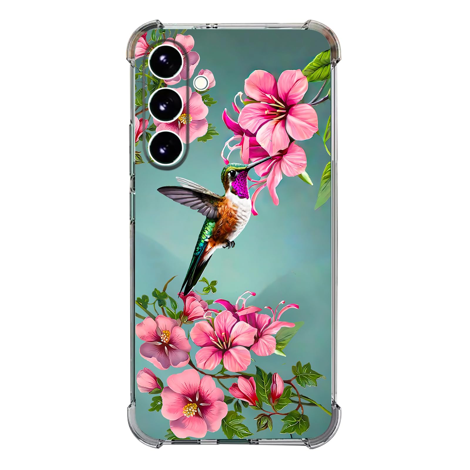 Beaucov Case for Samsung Galaxy S25 Plus,Hummingbird Flowers Blue Drop Protection Shockproof Case TPU Full Body Protective Scratch-Resistant Cover for