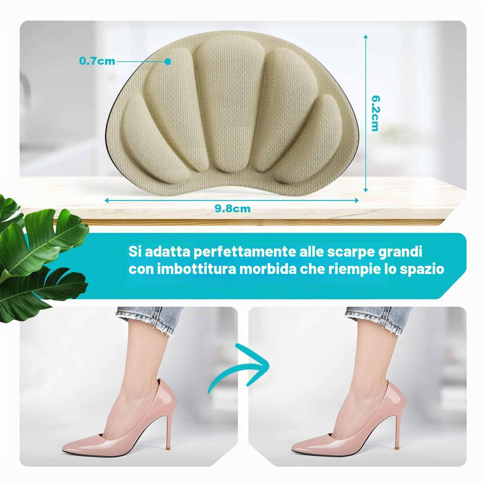 SURFOU Cuscinetti per Tallone, Protezione per Scarpe Troppo Grandi, Schiuma Viscoelastica Cuscini, Antiscivolo e Contro le Vesciche, Inserto Comodo per Uomo e Donna, 6 Paia