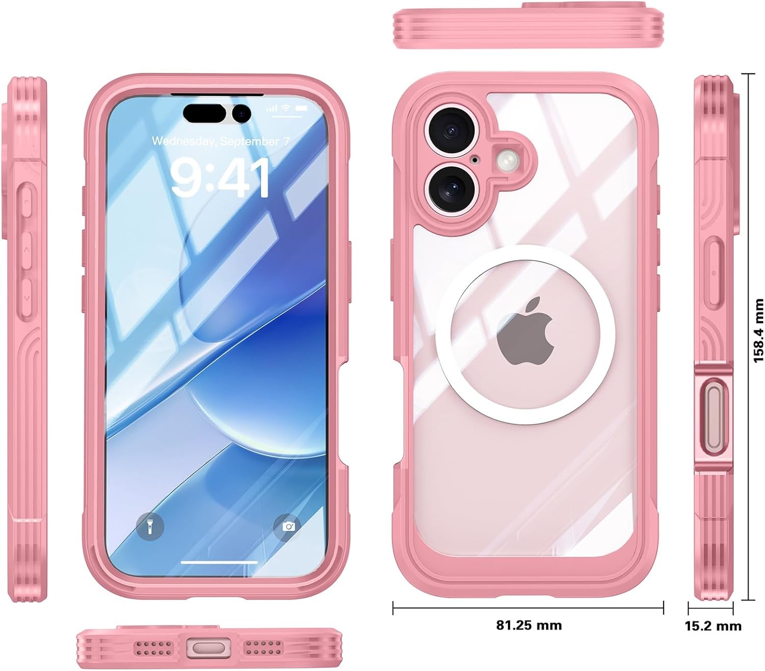 Case for iPhone 17/17 Air / 17 Pro / 17 Pro Max, 360° Military-Grade Full-Body Protection with Built-in Screen Protector, Clear Shockproof Back, Compatible with MagSafe(Pink,17)
