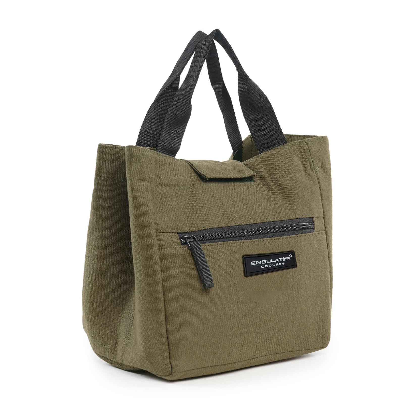 Lunch Bag Insulated Organic Canvas Snacks Tiffin Organizer with Pocket for Tissues & Pickel for Women Men Adults Office Work Picnic Hiking | ArmyGreen, 350 ml