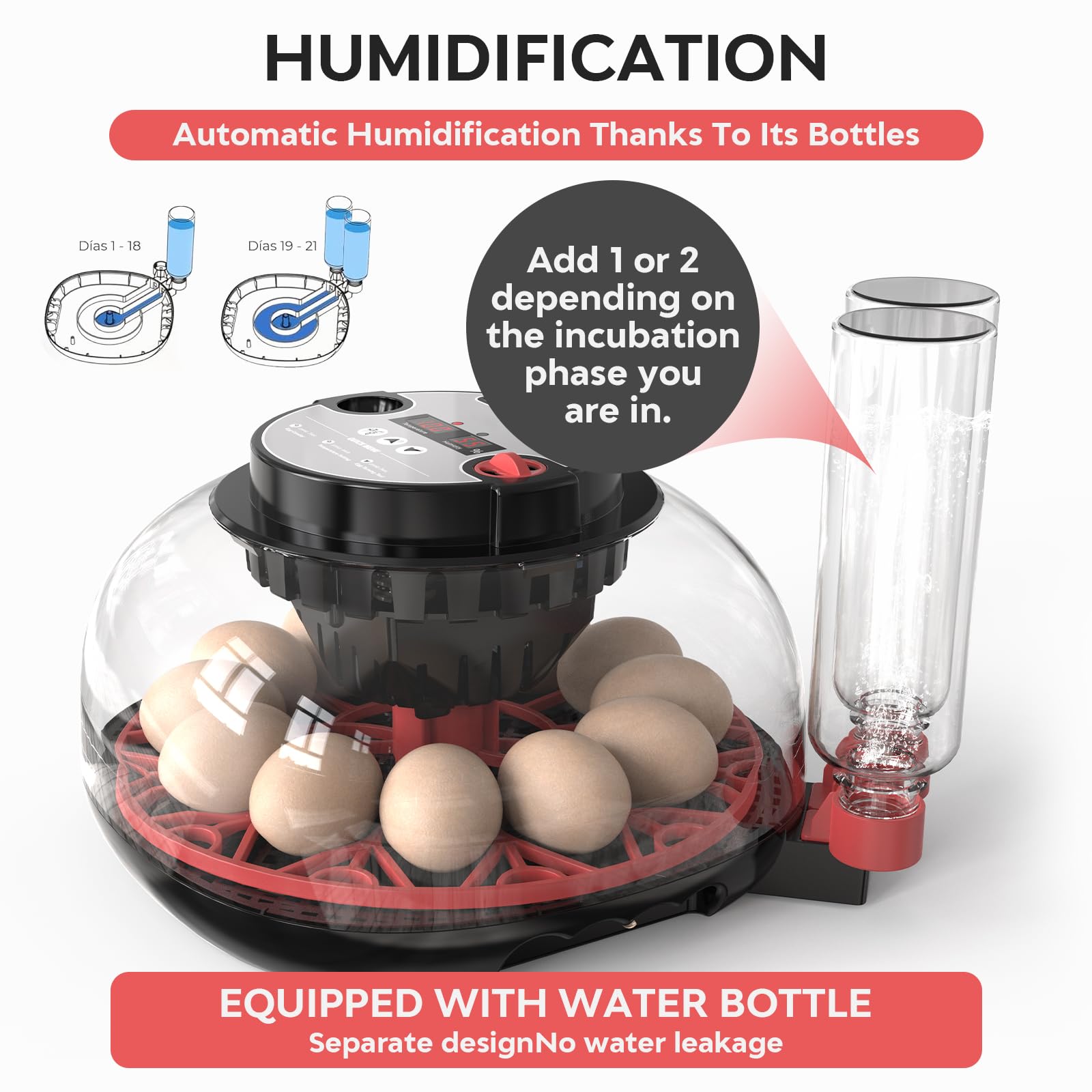Incubadora de Huevos, Incubadora de 12 Huevos con Volteo Automático de Huevos y Humidificación automática, Incubadora para Huevos de Gallina, Codorniz, Pato, con Lámpara de Huevo