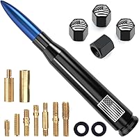 Vista 28 de Antena de camión para automóvil con tapas de válvula de neumáticos, bandera estadounidense, repuesto corto universal para GMC Sierra, Chevy