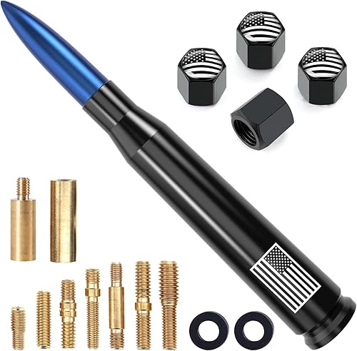 Vista 100 de Antena con válvula de neumático para automóvil y camión, antena corta universal de repuesto con bandera de EE. UU., accesorios para radio Plateado