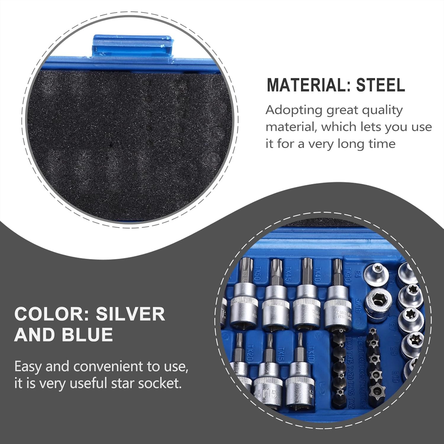 UPKOCH 34pcs Socket Set Metal External Female Star Sockets Steel Torque for Automotive Repair Mechanics