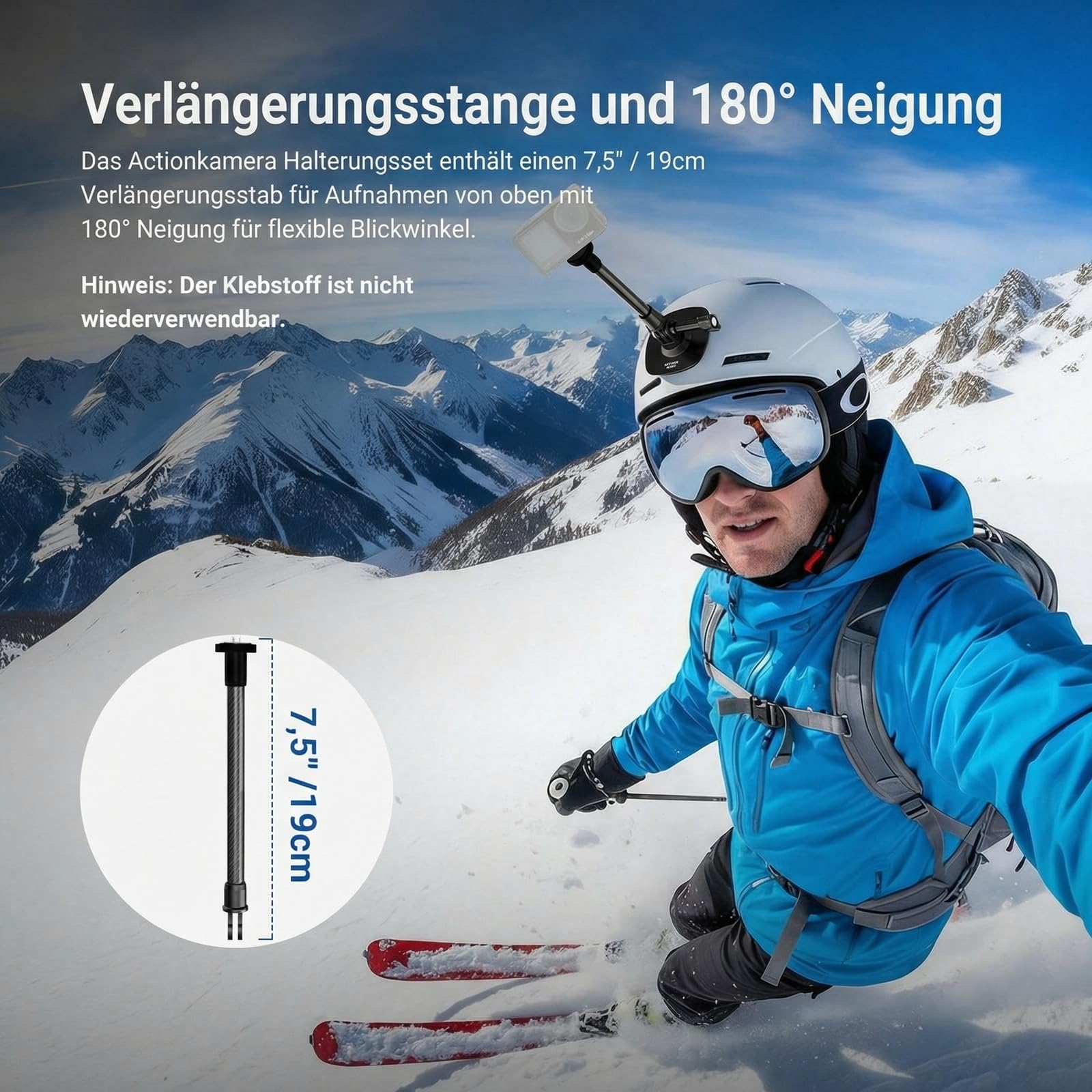 NEEWER Flexible Helmhalterung mit Verlängerungsstange kompatibel mit Insta 360 GoPro DJI, selbstklebende Action Cam Halterung Basisadapter für POV Videoaufnahmen Live Streaming, für 1/4" Zubehör AC060