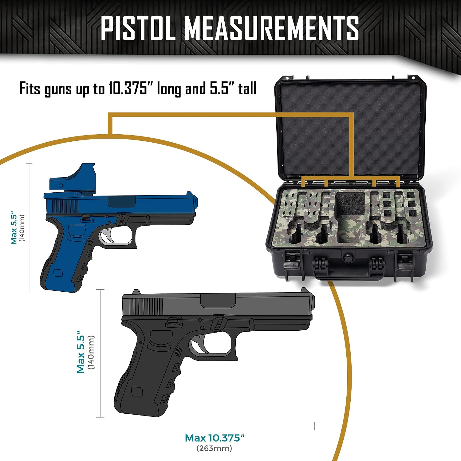 4 Pistol 12 Magazine Doro Gun Case with Custom MyCaseBuilder Foam Insert - Waterproof, Heavy Duty - Tactical Firearms, Ammunition, and Accessory Holder - 18 x 14 x 7 Inches