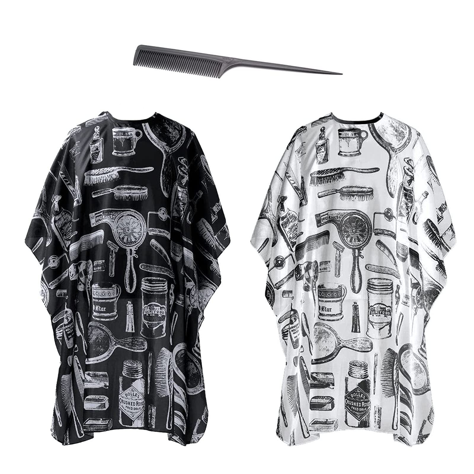 ZOCONE 2 Piezas Capa Peluqueria, Capa de Peluqueria para Hombres y Mujeres Capas de Corte Peluqueria Ajustable con Peine de Plástico Capa para Cortar Pelo Tamaño Universal(Blanco y Negro con Dibujo)