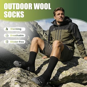 Merino Wool Thermal Socks for Men Women, Cushioned Performance Sport Socks for Hiking,Cycling,Work,Ski 3 Pairs