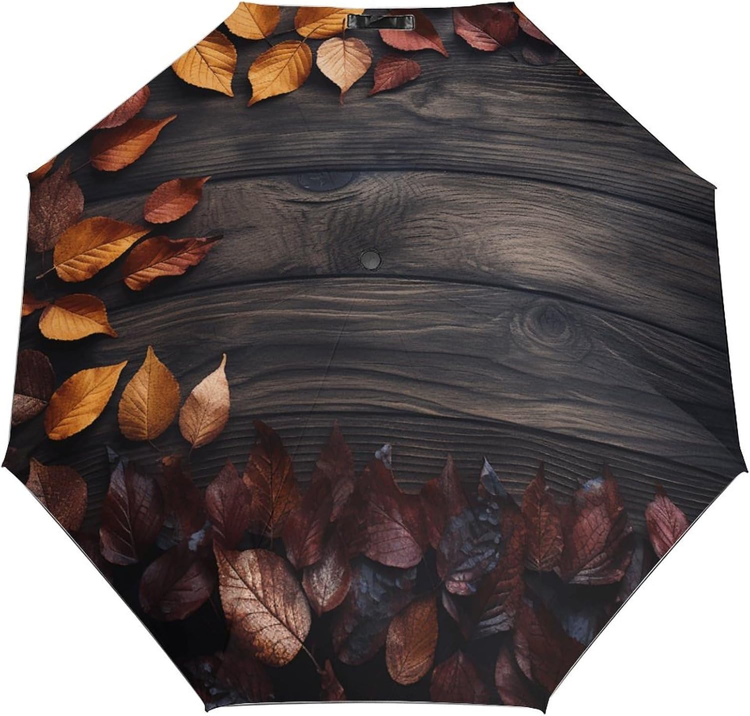 Leaves on Wood Windproof Travel Umbrella, One-Click Automatic Open And Close, Portable Compact Folding Umbrella for Women Men, Fits Backpack & Car