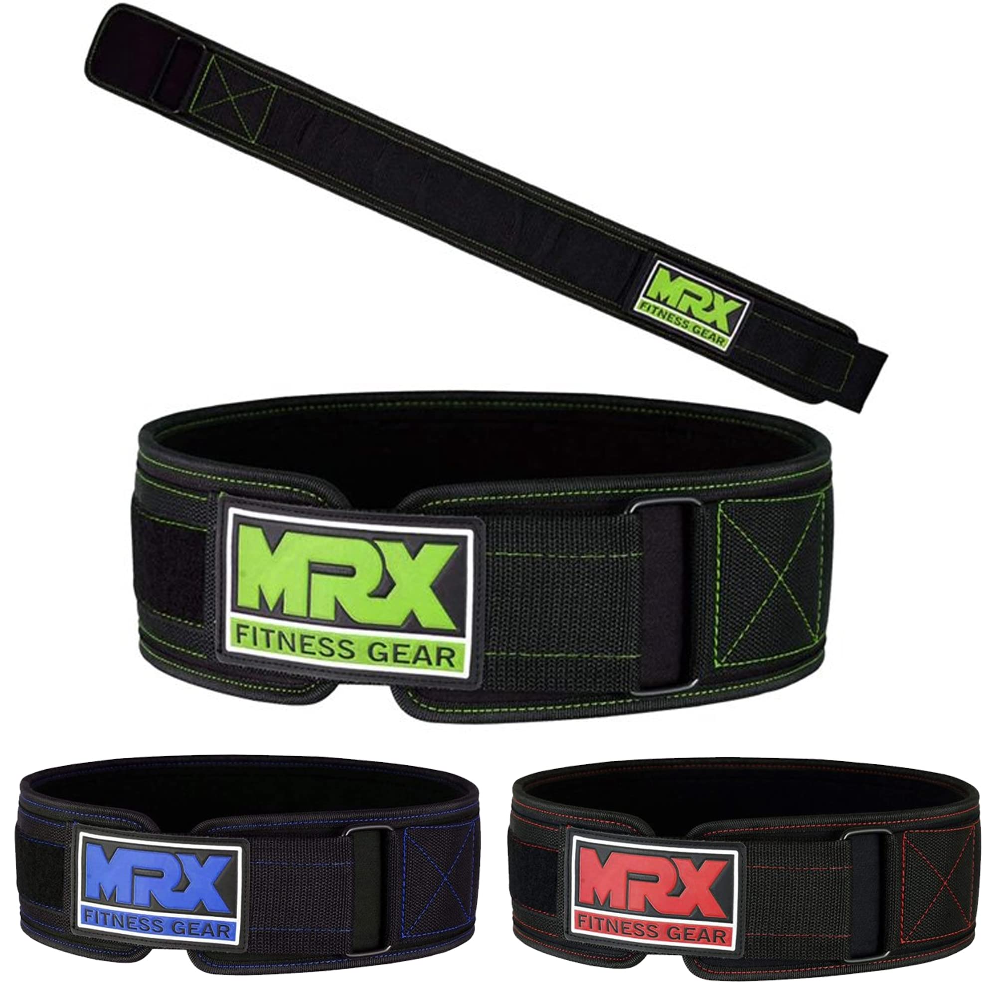 MRX Weight Lifting Belt - 4 Inches Wide 8mm Thick Padded Back Support with Flexible Ultralight Foam Powerlifting Belts Heavy Duty Deadlifts Workout Squats Exercise & Lifting Belt for Men & Women