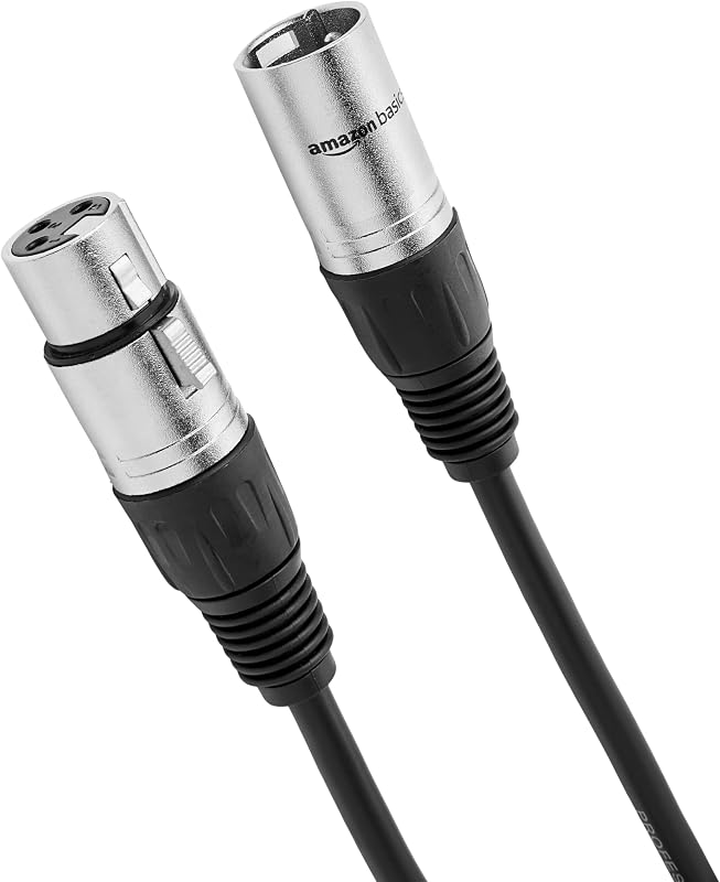 Amazon Basics Paquete de 2 cables de micrófono XLR macho a hembra para estudio de grabación, parlante o sistema PA, blindado, todos los conductores de cobre, cubierta de PVC de 6 mm, 10 pies, negro