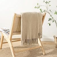 Vista 8 de BATTILO HOME Tan Throw Blanket for Couch, Knitted Boho Tan Throw Blankets for Bed Sofa, Decorative Woven Throws with Tassel, Soft Warm Khaki Blanket