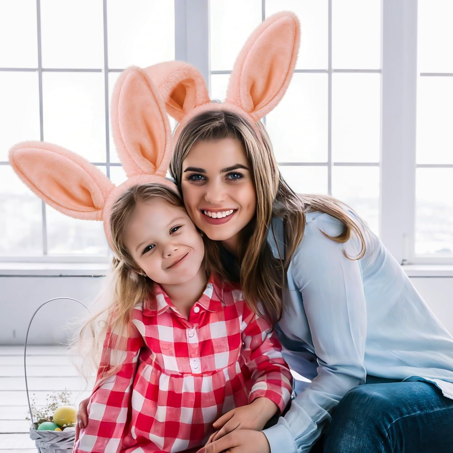 D-Fokes Easter Bunny Ears Headband and Bunny Tail, Rabbit Ears Headband for Easter Party Cosplay Decoration Bunny Hairbands