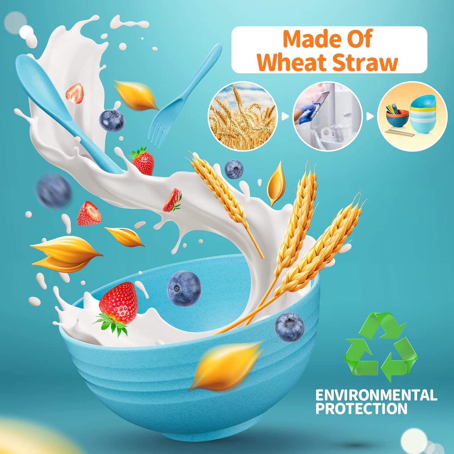 Unbreakable Cereal Bowls Set of 8, MFacoy 24 OZ Wheat Straw Bowls Set, Reusable Cereal Soup Bowls, Microwave and Dishwasher Safe, BPA Free Lightweight Bowl for Kitchen, Oatmeal Bowls : Home & Kitchen