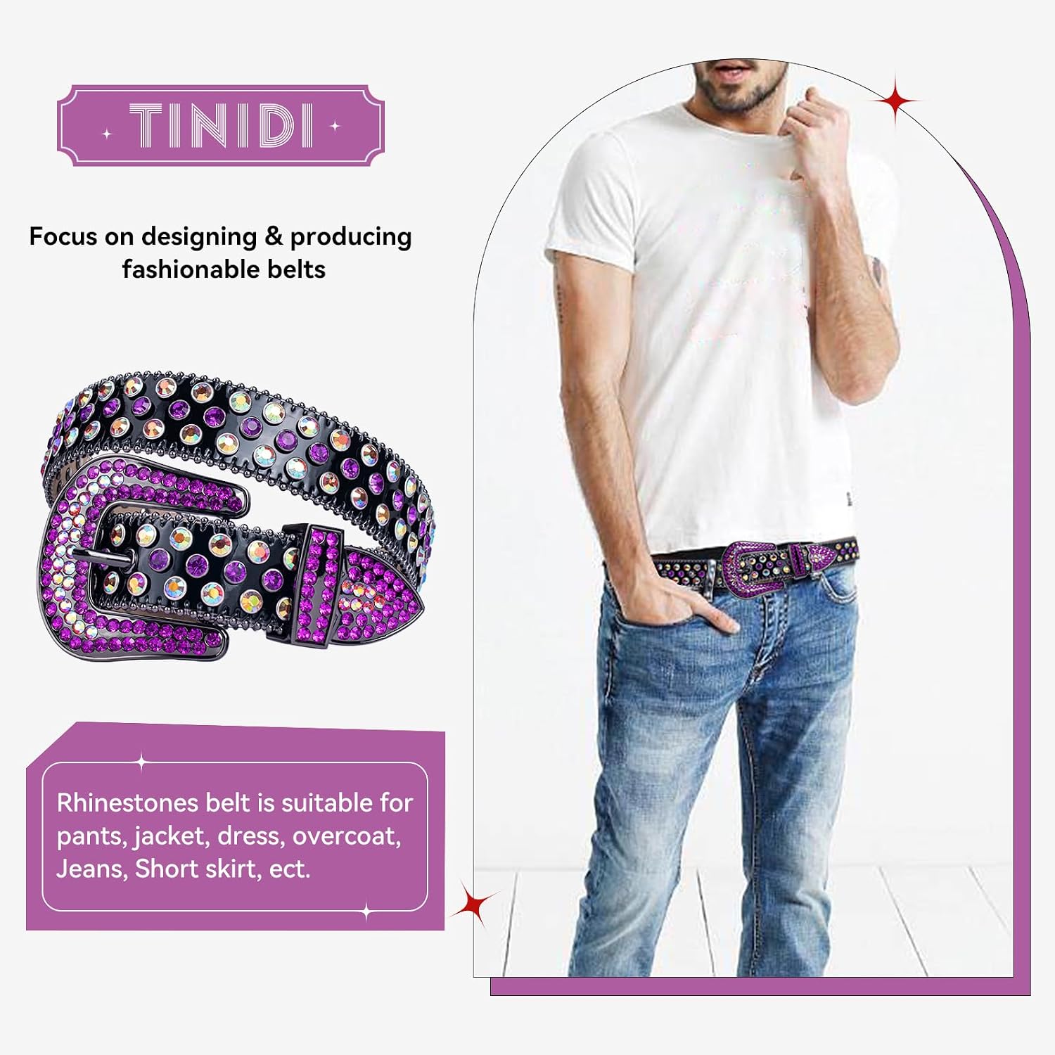 TINIDI Luxury Strap Men Women Rhinestones Belt Western Bling Bling Crystal Diamond Studded Belts