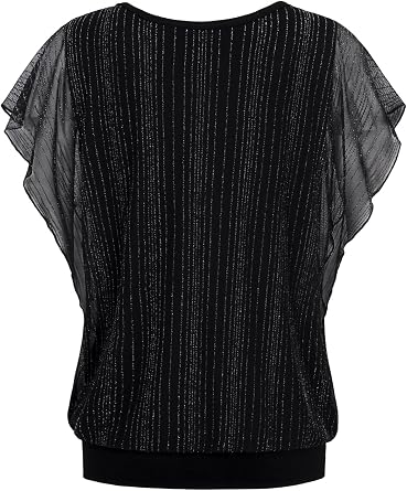 BAISHENGGT Womens Summer Tops Flutter Short Sleeve Pleated Front Mesh Shirts Dressy Casual Blouses
