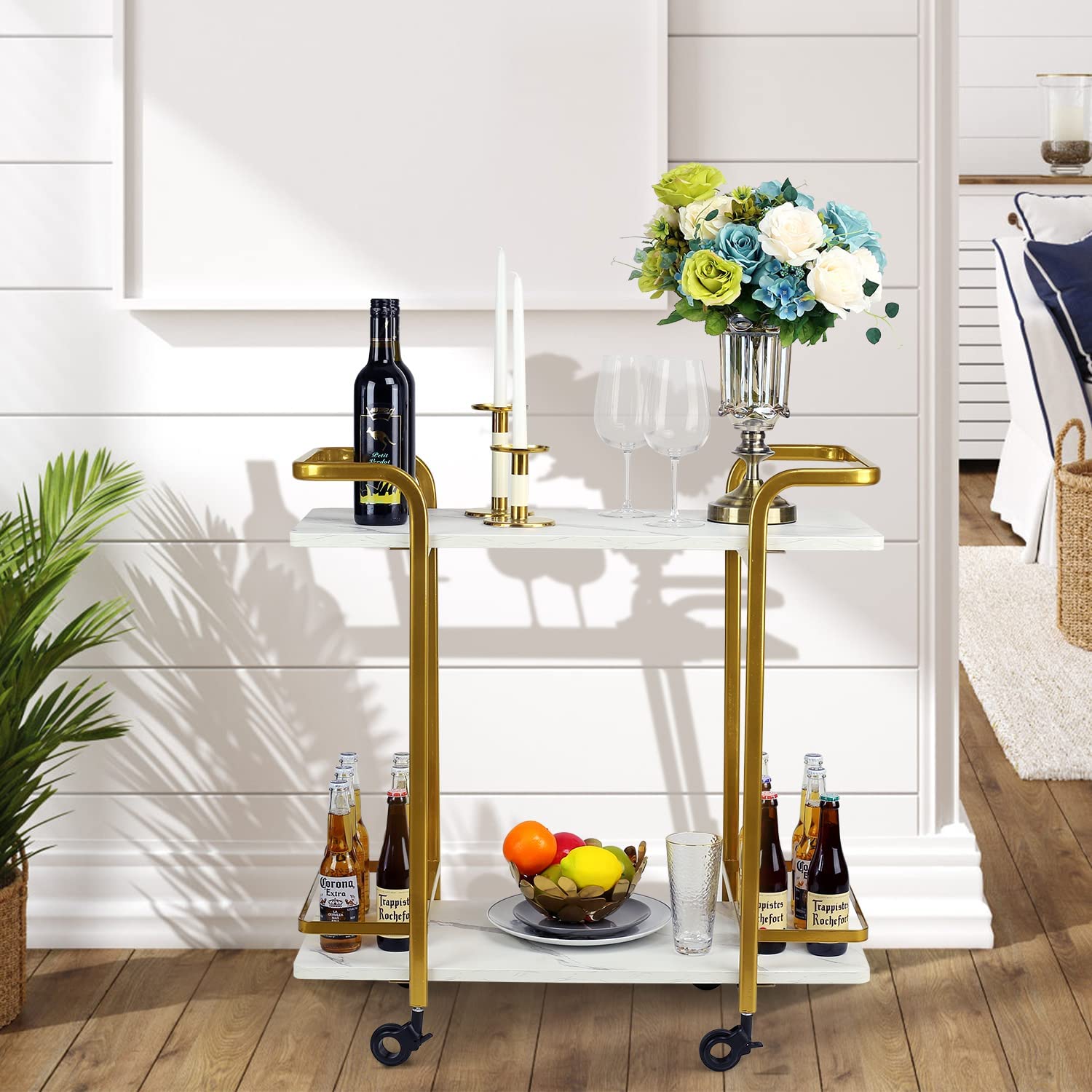 Buy Jubao 2 Tiers Serving Cart Mobile Gold Bar Cart Decorative Indoor Wine Trolley Kitchen